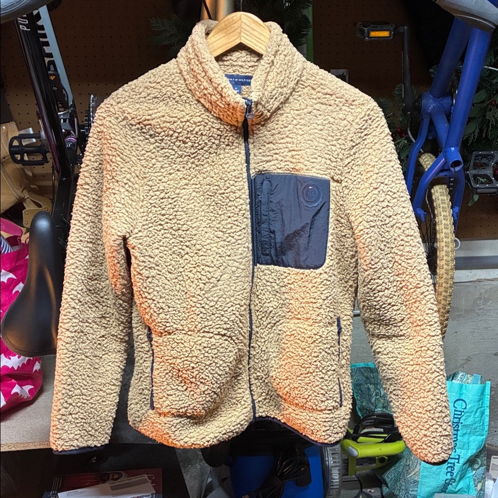 Tommy Hilfiger Tan Teddy Jacket with Navy Blue Accents